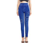 AMDOLE Mutande lunghe da donna stampate, altamente elastiche, aderenti, senza cuciture, per donna, modello New Look, Blu, 3XL