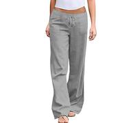 AMDOLE Pantaloni da jogging da donna, estivi, in tinta unita, elasticizzati, in cotone, con gamba larga, casual, con lacci, per donna, grigio., XL
