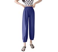 AMDOLE Pantaloni da jogging da donna lunghi da donna in cotone solido e lino con tasca elastica in vita allentata pantaloni da esterno per donna, Blu, XL