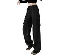 AMDOLE Pantaloni da jogging da donna primavera e estate, con gamba larga, sottili, a vita alta, elasticizzati, Nero , S