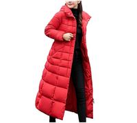 AMDOLE Piumino lungo da donna, con cappuccio, impermeabile, antivento, caldo, trapuntato, imbottito, con tasca grande, a-rosso, XXL