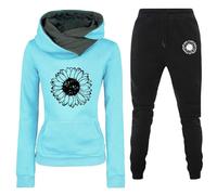 AMDOLE Salopette da donna in due pezzi, abbigliamento da donna, casual, a maniche lunghe, con cappuccio, pantaloni da donna, Azzurro, XXL