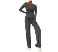 AMDOLE Set da donna a maniche lunghe, set da 2 pezzi per il tempo libero e l'allenamento, top corto e pantaloni a gamba larga, abbigliamento streetwear autunnale Y2K, nero