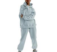 AMDOLE Set di pantaloni da donna, elegante, da donna, invernale, a maniche lunghe, ispessito, per sport, casual, 2 pezzi, pantaloni larghi da donna, Blu, M