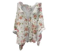 AMDOLE T-shirt da donna camicia da donna in tessuto con stampa floreale a farfalla e tessuto naturale profumato autunnale camicia di seta, Colore: rosso, L