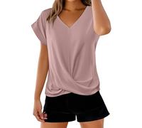 AMDOLE T-shirt da donna UK Summer Casual Oversize Camicette e camicie da donna con scollo a V Maglietta da donna Camicia hawaiana da donna in cotone per uscire Crop Top da donna Tunica Top Plus Size