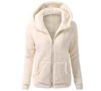 AMDOLE Vestaglia con zip in pile con cappuccio da donna Uk Essentials Felpa con cappuccio da donna con zip cappotto invernale cappotto lungo, Beige #3., XXL