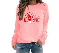 AMDOLE Vestito da donna per San Valentino, a maniche lunghe, girocollo, San Valentino, amore stampato con cappuccio, top alla moda per le donne 2024, Colore: rosa., L