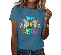 AMDOLE Vestito di Pasqua Donna Estate Casual Cotone Manica Corta Tshirt Pasqua Maglioni per le Donne, Blu, M
