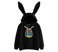 AMDOLE Vestito pasquale da donna con cappuccio a forma di coniglio, tinta unita, vestibilità larga, casual, vestito pasquale per, Nero , L