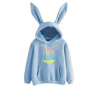 AMDOLE Vestito pasquale da donna con cappuccio a forma di coniglio, tinta unita, vestibilità larga, casual, vestito pasquale per, Blu, M