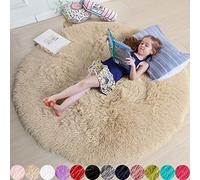 Amdrebio Tappeto rotondo beige per camera da letto, 4x4 Feet, Shabby chic, Unisex, Beige, Tinta unita, Soffice, Lavabile