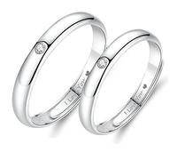 AMDXD 2 anelli da sposa in argento Sterling S925, con incisione regolabile, con scritta "I Love You, anello in argento, regalo migliore amico (regolabile), Argento sterling, Zirconia cubica