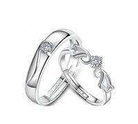 AMDXD 2 anelli di domanda in argento 925, con incisione a ali "I love Dich partner", anello in argento con zirconi cubici, regali di ringraziamento (regolabili), Argento sterling, Zirconia cubica