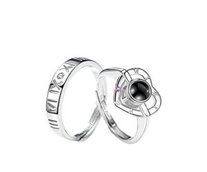AMDXD 2 anelli di domanda in argento sterling 925, con incisione a cuore, numeri romani, ti amo i partner, anelli in argento con zirconi cubici, coppia di regali (regolabili), Argento sterling