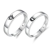 AMDXD 2 anelli di domanda S925, argento, mood e sole regolabili, incisione "I Love You Partner", anello in argento, regalo di 2 anni (regolabile), Argento sterling