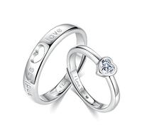 AMDXD 2 anelli per donne e uomini in argento 925, senza fine amore, con incisione a cuore "I Love You, coppie, anello in argento, regalo di anniversario (regolabile), Argento sterling, Zirconia cubica