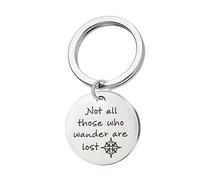 AMDXD Acciaio Inossidabile Portachiavi Uomo E Donna Rotondo Etichetta Inciso Not all Those Who Wander Are Lost Argento Portachiavi con Etichetta