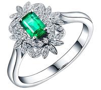 AmDxD Anelli di fidanzamento in oro bianco 18 carati, design a foglie rettangolari, verde smeraldo con diamanti da 0,25 carati, anelli da donna, fidanzata moglie madre, Oro bianco 18 carati, Smeraldo