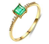 AMDXD Anelli in oro 18 K per le donne, smeraldo quadrato forma solitaria anello nuziale, Oro 18 carati (750), Smeraldo