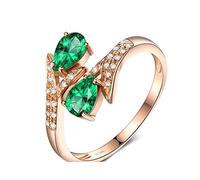 AMDXD Anelli in oro rosa 18 carati per donna, con rametto smeraldo a goccia, anello di diamanti, Oro rosa 18 carati (750), Smeraldo