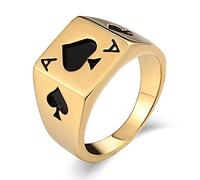 AMDXD Anelli per matrimonio, oro, rettangolo, poker, vanga, ad anello, decorazione per matrimonio, lucido, regalo di compleanno, argento/oro, Acciaio inossidabile