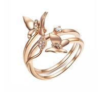 AMDXD Anello da donna a forma di farfalla, in oro rosa 750, con diamante da 0,04 carati e diamanti di fidanzamento, regalo per la nonna e il nonno, Oro rosa 18 K, Diamante