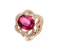 AMDXD Anello da donna con diamanti 750 in oro rosa 18 carati con tormalina da 1,37 carati e anello di nozze con diamanti, regalo per la nonna e il nonno, Oro rosa 18 K, Tormalina
