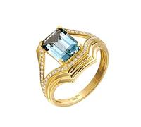 AMDXD Anello da donna con diamanti in oro 18 K 750, classico con acquamarina, come regalo per la fidanzata, dalle taglie 47 (15,0) a 65 (20,7), circonferenza: 47 mm - 65 mm, serie in oro reale, Oro