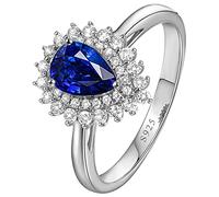 AMDXD Anello da donna in argento, a goccia, semplice in argento 925, con zirconi blu, come regalo per donne, mamma/fidanzata, argento, Argento sterling, Zirconia cubica