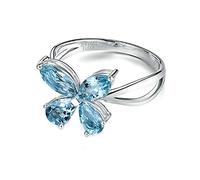 AMDXD Anello da donna in oro bianco 18 carati 750, con farfalla con acquamarina, regalo di compleanno, dalle taglie 47 (15,0) a 65 (20,7), circonferenza: 47 mm - 65 mm, serie in oro reale, Oro bianco