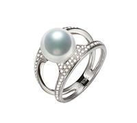 AMDXD Anello da donna in oro bianco 750, con perla naturale, come regalo per la fidanzata, da 47 a 65 (20,7), circonferenza: 47 - 65 mm, serie in oro reale, Oro bianco 18 carati, Perla