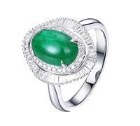 AMDXD Anello da donna in oro bianco 750 con smeraldo 1,5 carati e diamanti Halo di fidanzamento, regalo della nonna, Oro bianco 18 carati, Smeraldo