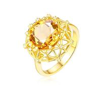 AMDXD Anello da donna in oro giallo 18 carati, con citrino, rotondo, rotondo, forma solitaria, Oro giallo 18 carati (750), Citrino