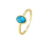 AMDXD Anello da donna in oro giallo Au375/585/750, anello solitario classico con turchese taglio ovale blu, anello partner 9 K/14 K/18 K, oro autentico, misura 47-65, Oro giallo 18 carati (750