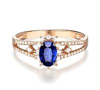 AMDXD Anello da donna in oro rosa 18 carati, con zaffiro, ovale, forma solitaria, anello per proposta di matrimonio, Oro rosa 18 carati (750), Topazio