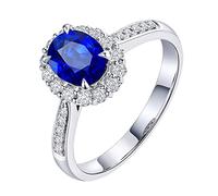 AMDXD Anello da donna vintage in oro bianco 750 18 carati con zaffiro 0,55 ct e diamante Halo anello anniversario di matrimonio, regalo della nonna, Oro bianco 18 carati, Zaffiro