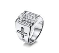 AMDXD Anello da sposa da uomo in acciaio inox, anello da coppia da uomo con croce Gesù religione con zirconi per uomo, argento, Acciaio inossidabile, Zirconia cubica