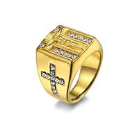 AMDXD Anello da sposa da uomo in acciaio inox, anello da coppia da uomo con croce Gesù religione con zirconi per uomo, argento, Acciaio inossidabile, Zirconia cubica