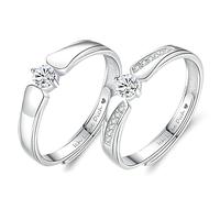 AMDXD Anello da sposa in argento Sterling S925, regolabile, con incisione "Ich Liebe Dich Partnerring" (regolabile), Argento sterling, Zirconia cubica