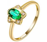 AMDXD Anello da sposa in oro 18 carati, con stella e smeraldo verde 0,5 ct, regalo per la festa della mamma, San Valentino, fidanzamento, compleanno, Natale, Oro giallo 18 carati, Smeraldo