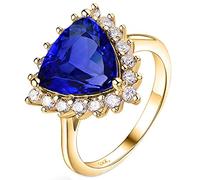 AmDxD Anello da sposa in oro giallo 14 carati 3 ct triangolo blu Tanzanite con diamante 0,55 ct per matrimonio fidanzamento, Oro giallo 14 carati, Tanzanite