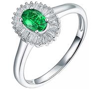 AMDXD Anello da sposa in vero oro bianco 18 carati con fiore smeraldo verde 0,7 ct, come regalo per donne, mamma, fidanzata, Oro bianco 18 carati, Smeraldo