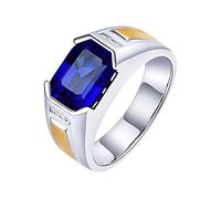 AMDXD Anello da uomo con diamanti in oro bianco 18 carati e oro giallo con zaffiro 2,6 ct e diamante largo anello di diamante, regalo per mamma figlia, oro bianco 18 carati e oro giallo 18 carati