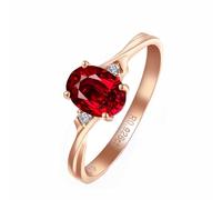 AMDXD Anello dell'amicizia in oro rosa 18 carati, realizzato da laboratorio, classico, anello di fidanzamento ovale, rosso, con diamanti e oro rosa Au750, misura 49-70, Oro rosa 18 carati (750