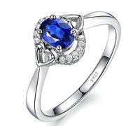 AMDXD Anello di fidanzamento a forma di cuore in argento Sterling con zirconi blu, elegante e bello, gioielli con astuccio, argento, Argento sterling, Zirconia cubica