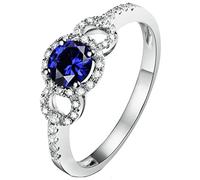 AMDXD Anello di fidanzamento da donna con zaffiro blu 0,6 ct, in oro bianco 750, design cavo, ideale come regalo di compleanno per moglie, Oro bianco 18 carati, Zaffiro