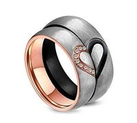 AMDXD Anello di fidanzamento da uomo, 6 mm, in acciaio inox, puzzle a forma di cuore, con zirconi, per donne, argento, Acciaio inossidabile, Zirconia cubica