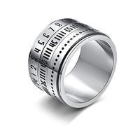 AMDXD Anello di fidanzamento da uomo, in acciaio inox, con numeri di codice Morse, girevole, per uomini, argento, Acciaio inossidabile, Senza zirconi