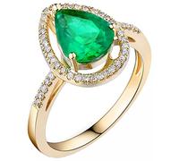 AMDXD Anello di fidanzamento giallo oro 750, lacrima cava goccia anelli oro donna con smeraldo verde 1,5 ct, regalo per San Valentino, compleanno, Natale, Oro giallo 18 carati, Smeraldo